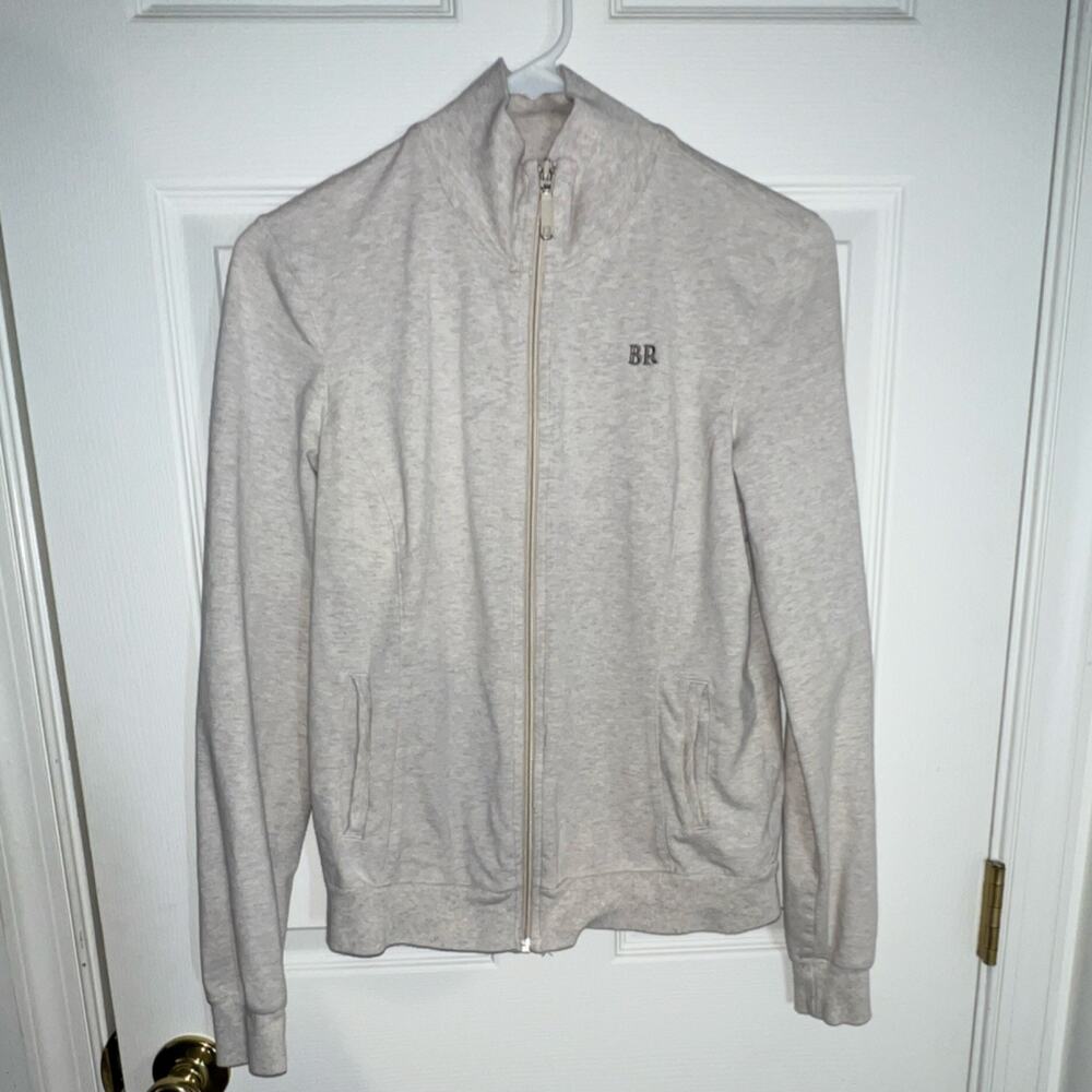 Banana Republic Women's S Full‎ Zip Sweatshirt Beige Cotton Blend Long Sleeve